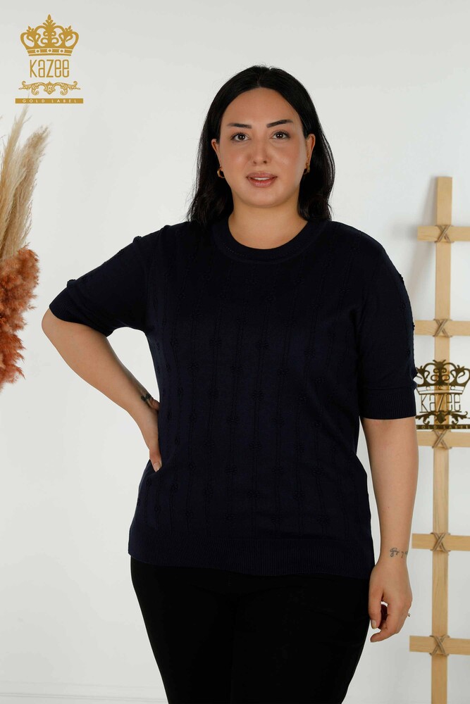 Grossiste Pull en Maille pour Femme à Manches Courtes Marine - 30129 | KAZEE - 1