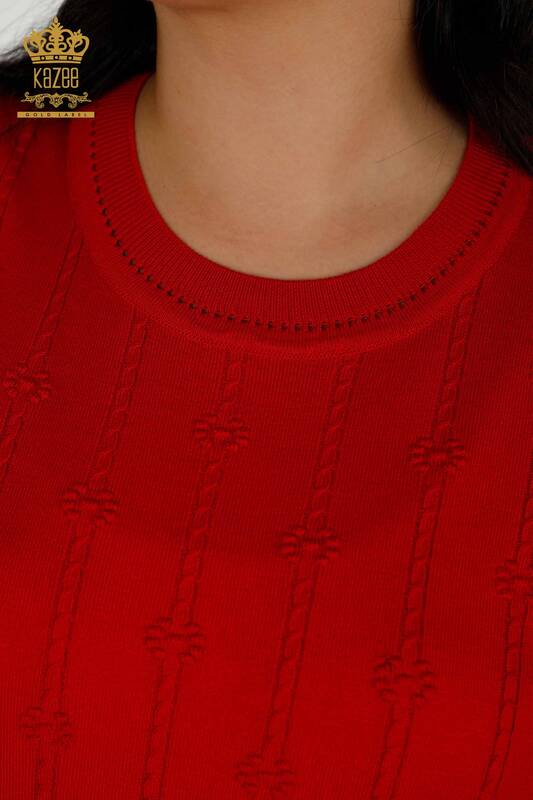 Grossiste Pull en Tricot Femme Manches Courtes Rouge - 30129 | KAZEE