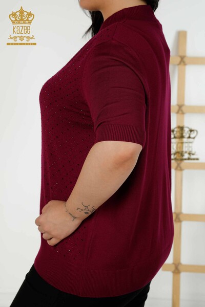 Grossiste Pull en Tricot Femme - Manches Courtes - Violet - 16950 | KAZEE - 5