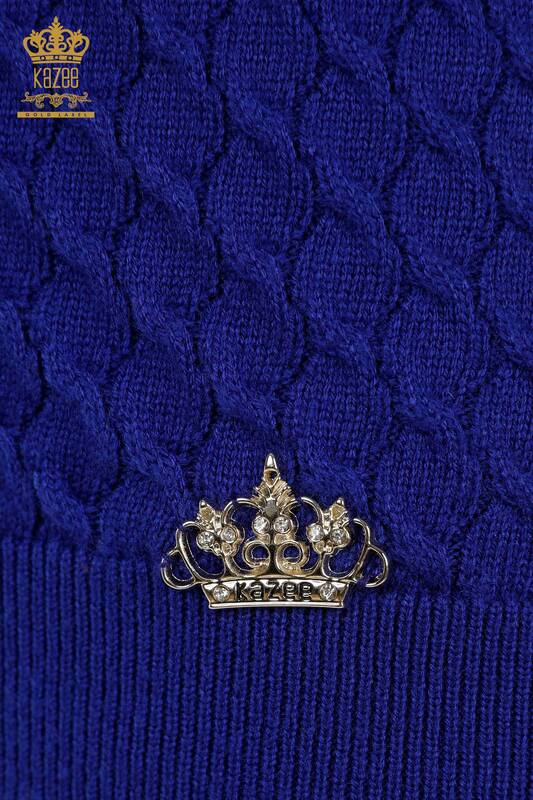 Grossiste Tricot Femme - Modèle Américain Basique Bleu Foncé - 30119 | KAZEE