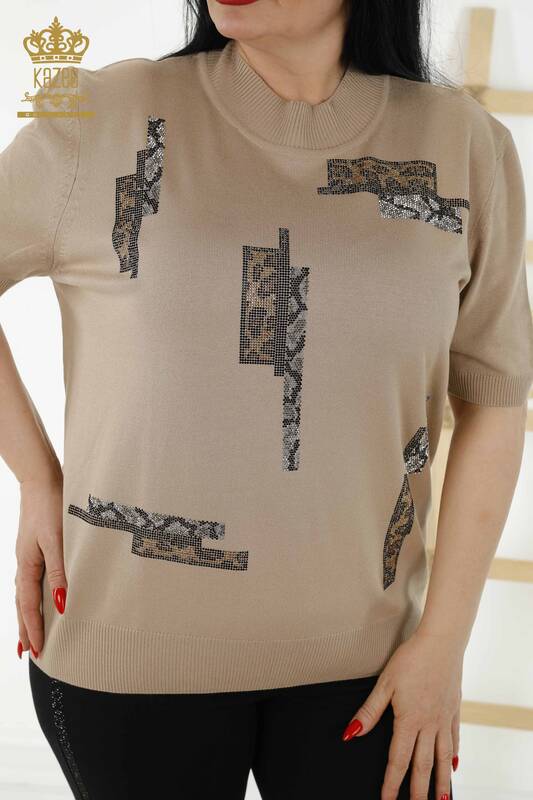 Grossiste en Tricot Femme - Modèle Américain - Beige - 16709 | KAZEE