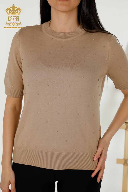 Grossiste Pull en Tricot Femme - Modèle Américain - Beige - 30131 | KAZEE