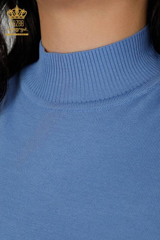 Grossiste Pull en Maille Femme Modèle Américain Bleu - 14541 | KAZEE