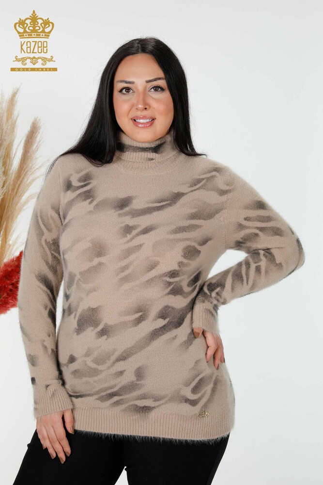Grossiste Pull Femme Tricot Angora Motif Beige - 18990 | KAZEE - 1