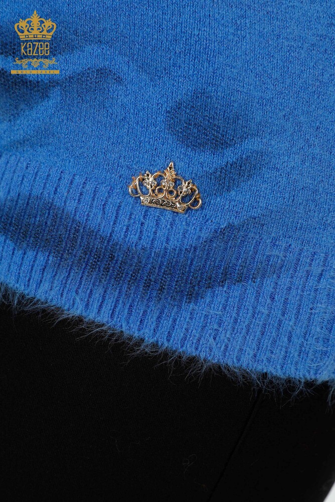 Grossiste Pull Femme Tricot Angora Motif Bleu - 18991 | KAZEE - 3