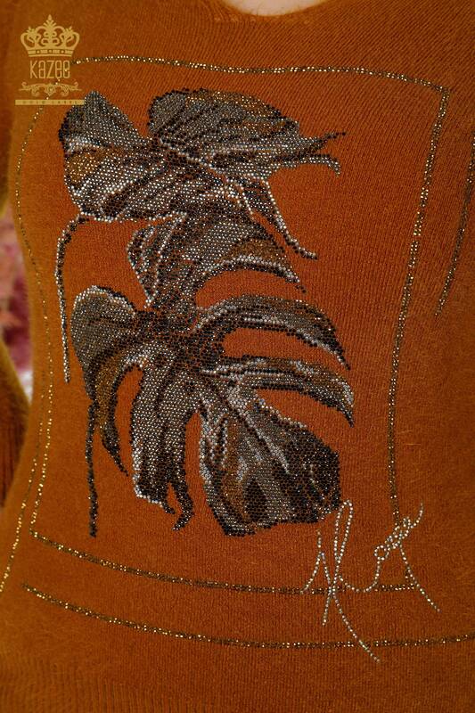 Grossiste Pull Femme Tricot Angora Motifs Moutarde - 16995 | KAZEE