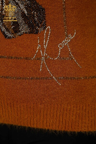 Grossiste Pull Femme Tricot Angora Motifs Moutarde - 16995 | KAZEE - Thumbnail