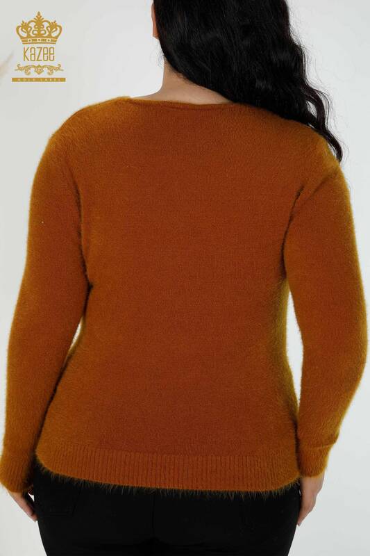 Grossiste Pull Femme Tricot Angora Motifs Moutarde - 16995 | KAZEE