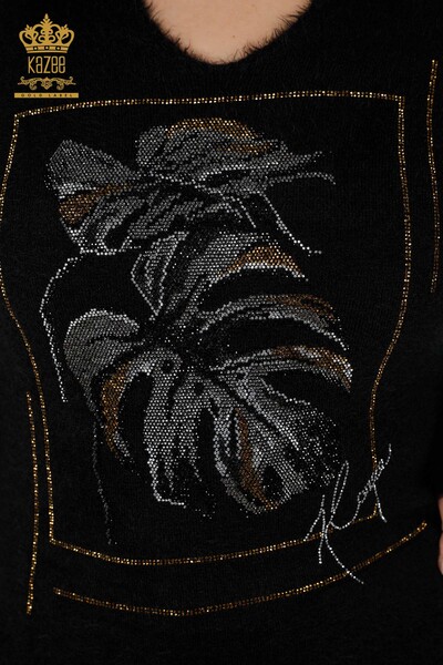 Grossiste Pull Femme Tricot Angora Motif Noir - 16995 | KAZEE - Thumbnail