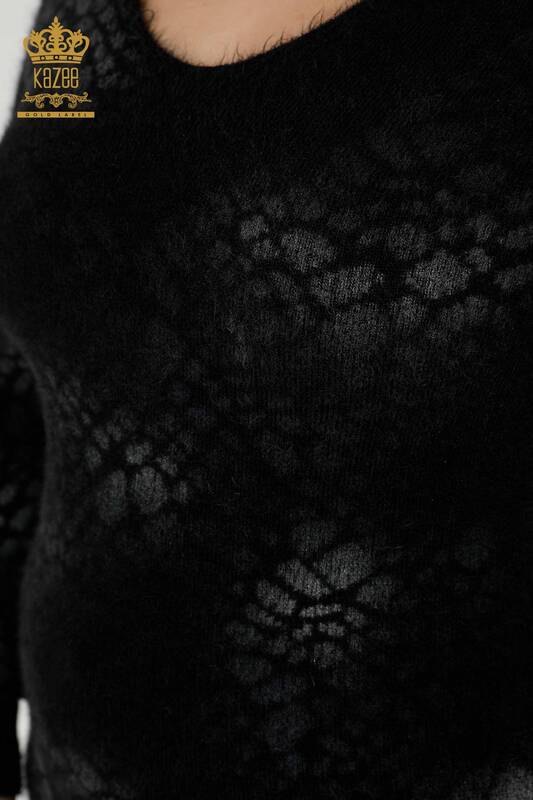 Grossiste Tricot Pull Angora Motif Noir Pour Femme - 18983 | KAZEE