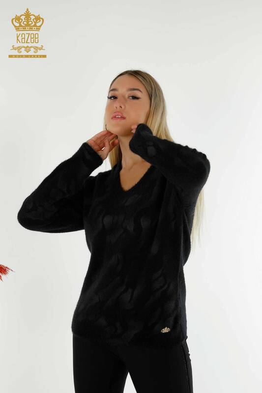 Vente en gros de pull en tricot pour femme Angora à motifs noir- 18992 | KAZEE