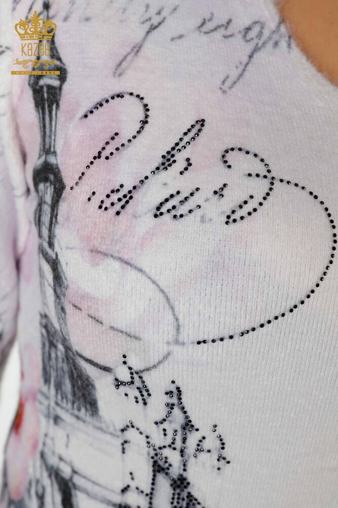 Grossiste Pull Femme Tricot Angora Motif Rose - 18973 | KAZEE - 3