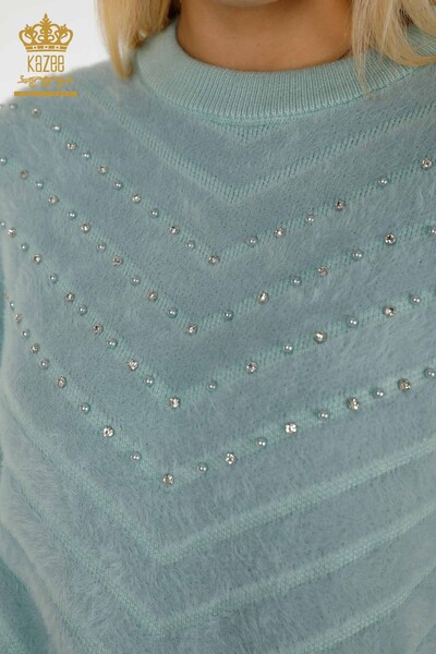 Grossiste Pull Femme - Angora - Perles Brodées - Menthe - 30189 | KAZEE - Thumbnail