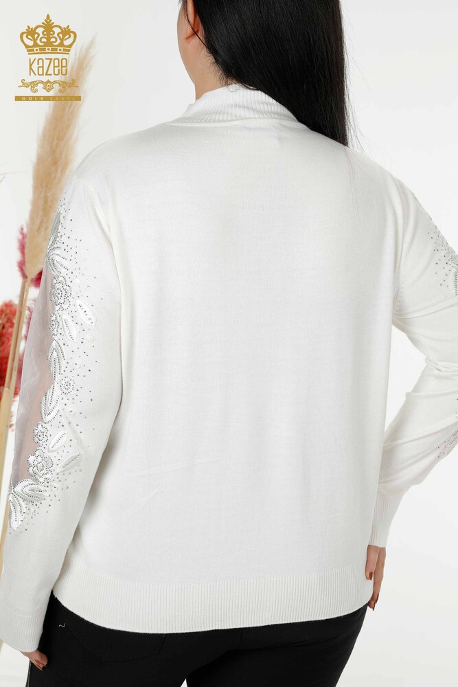 Grossiste Femme Maille Pull Tulle Détaillé Ecru - 30123 | KAZEE - 6