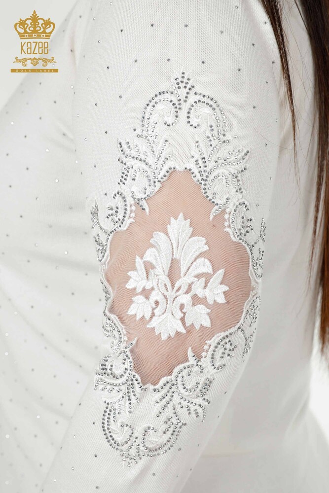 Grossiste Pull Femme Pierre Brodée Ecru - 30014 | KAZEE - 5