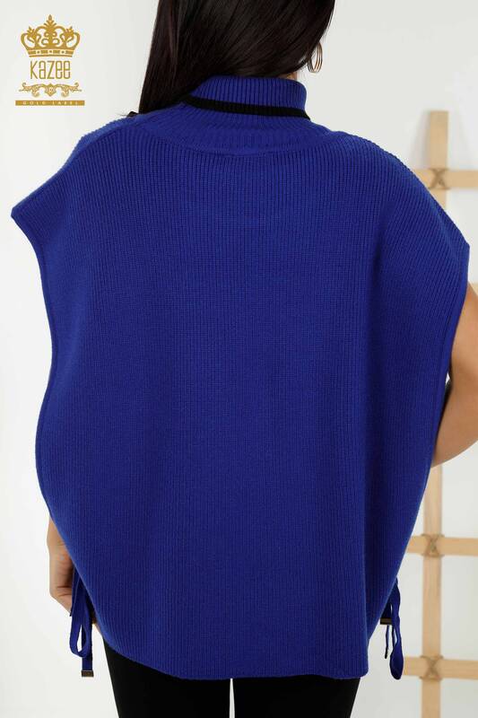 Femmes en gros - Pull sans manches Collier de pêcheur Bleu foncé - 30229 | Kazee