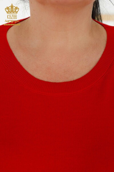 Grossiste Pull Femme - Basique - Avec Logo - Rouge - 30213 | KAZEE - Thumbnail
