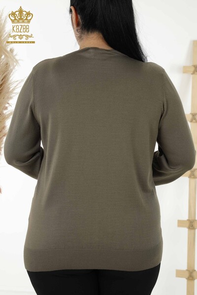Grossiste Pull Femme - Basique - Avec Logo - Kaki - 30181 | KAZEE - Thumbnail