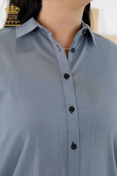 Vente en Gros Robe chemise femme - Transition de couleur - Avec poche - Bleu marine - 20365 | KAZEE - Thumbnail