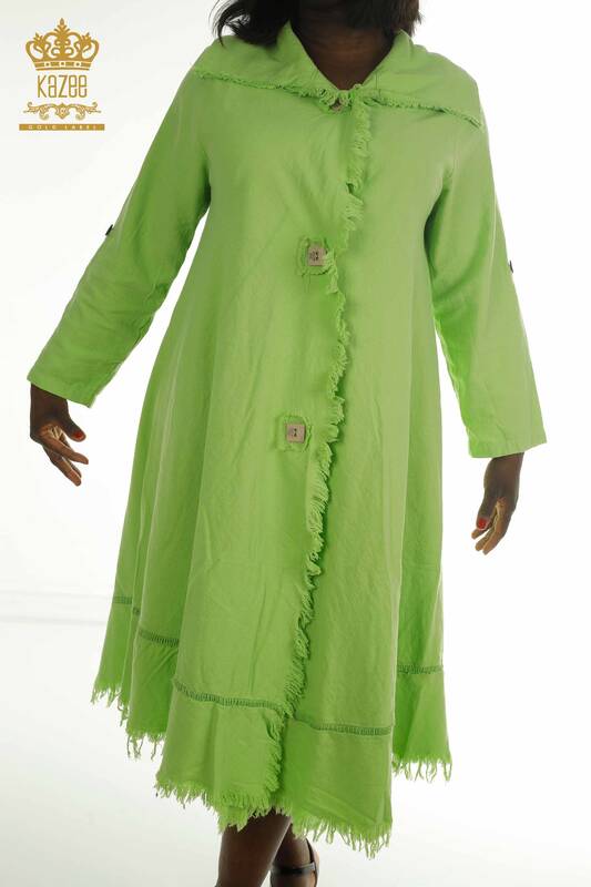 Robe en gros pour femmes bouton détaillé vert pistache - 2402-211606 | S&M