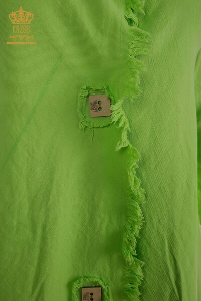 Robe en gros pour femmes bouton détaillé vert pistache - 2402-211606 | S&M - Thumbnail