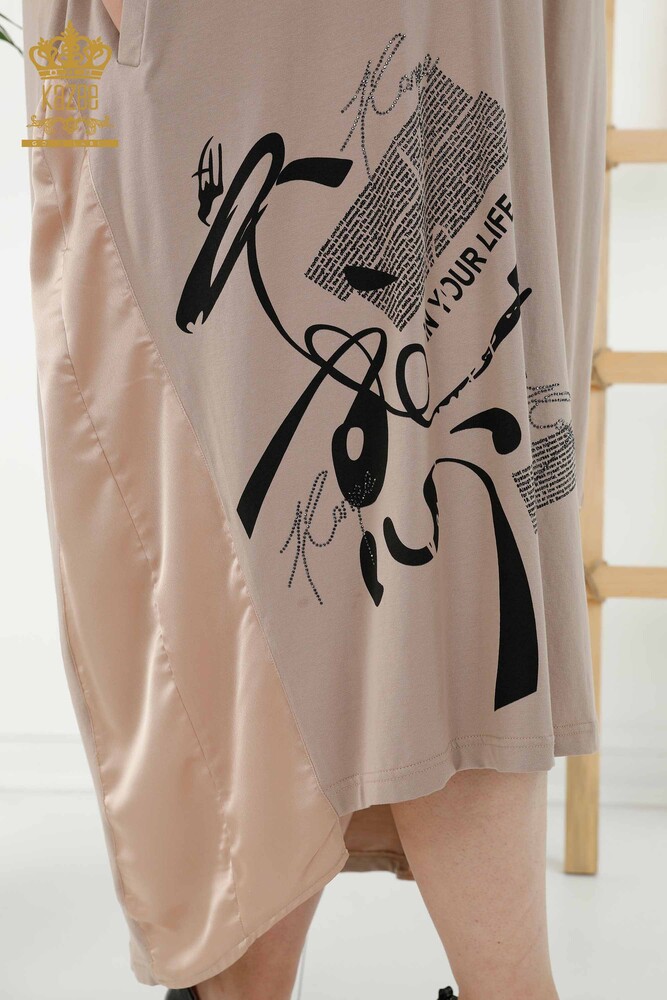 Grossiste Robe Femme - Cuir Détail - Poches - Beige - 20366 | KAZEE - 3