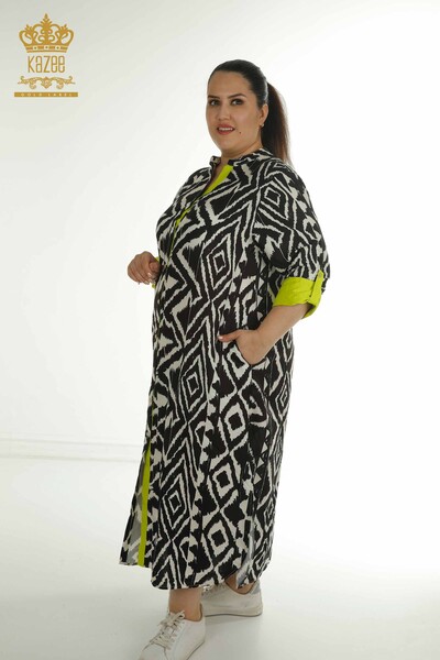 Robe Fente Détaillée Jaune en Gros pour Femmes - 2402-211432 | S&M - Thumbnail