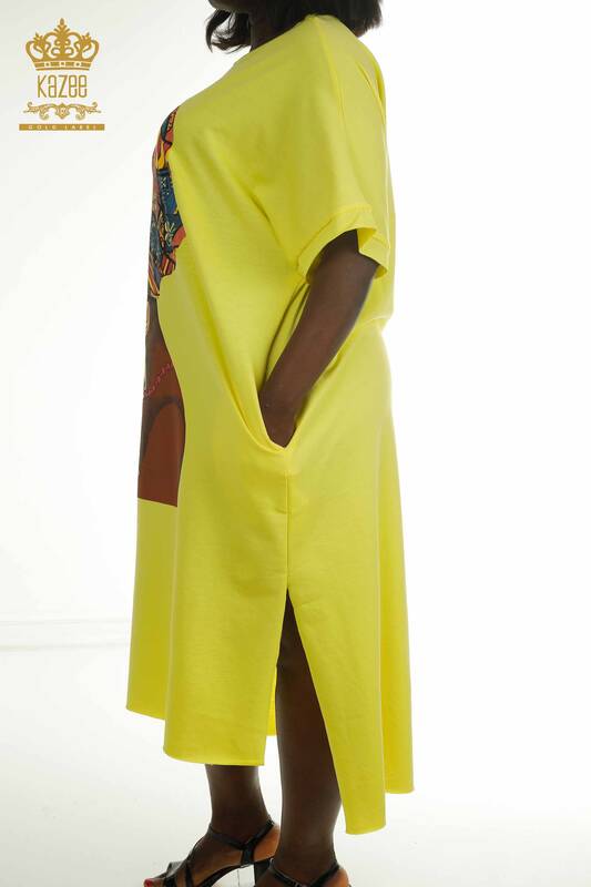 Robe Fente Détaillée Jaune en Gros pour Femmes - 2402-212229 | S&M