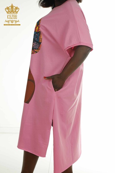 Robe pour femmes en gros avec détail fendu rose - 2402-212229 | S&M - Thumbnail