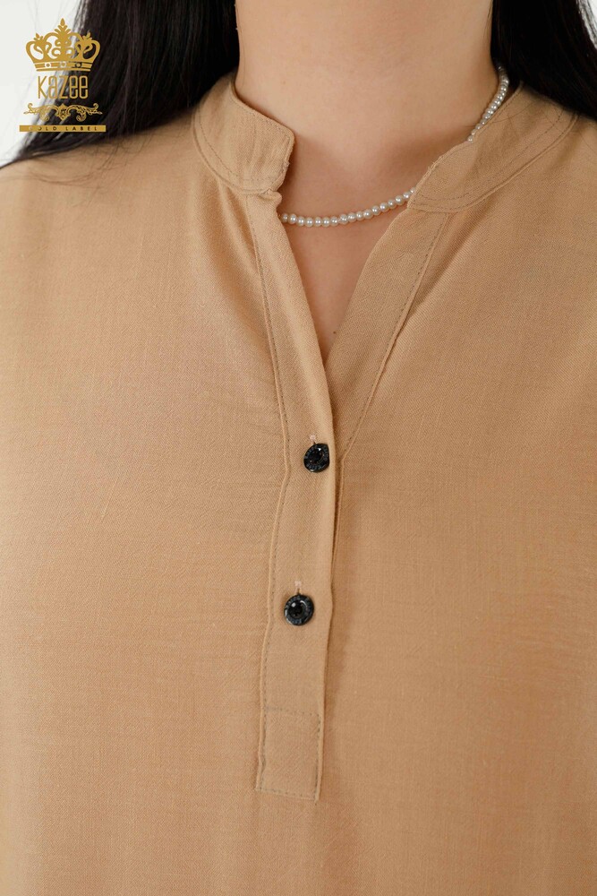 Grossiste Robe Femme - Demi-Bouton Détaillé - Beige - 20384 | KAZEE - 4