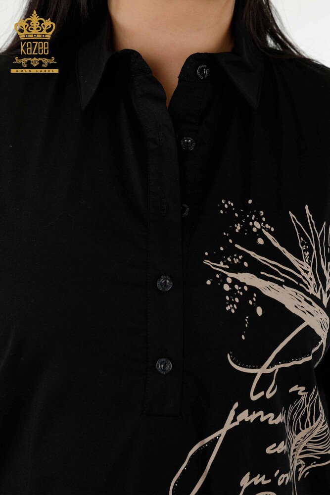 Grossiste Robe Femme - À Motifs - Bouton Détaillé - Noir - 20324 | KAZEE - 5