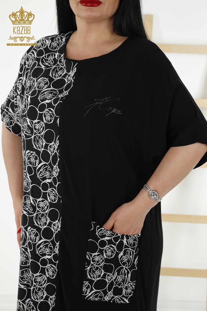 Grossiste Robe Femme - À Motifs - Poche - Noir - 20382 | KAZEE - 4