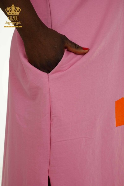 Robe en gros pour femmes perlée rose - 2402-231001 | S&M - Thumbnail