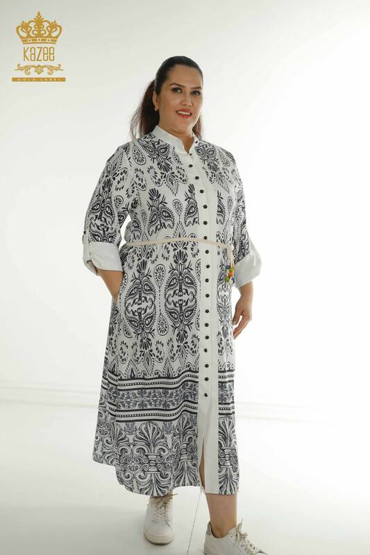 Robe noire en gros pour femmes avec détail à nouer à la taille - 2402-211682 | S&M
