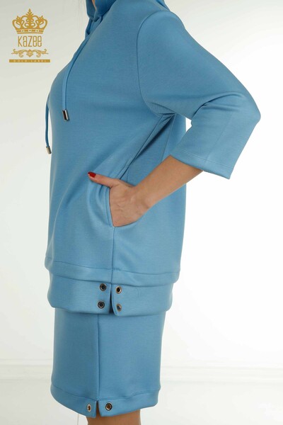 Vente en gros Ensemble de survêtement short pour femme à capuche Bleu - 17695 | KAZEE - Thumbnail