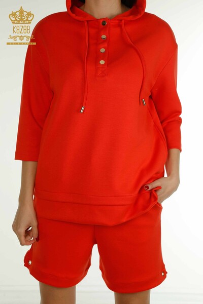 Vente en gros Ensemble de survêtement short pour femme à capuche Orange - 17695 | KAZEE - 4
