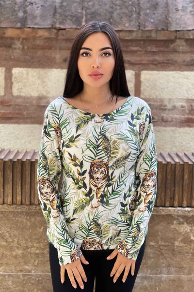 Vente en gros de tricots angora à impression numérique Kaplan pour femmes - 18749 | KAZEE - Thumbnail