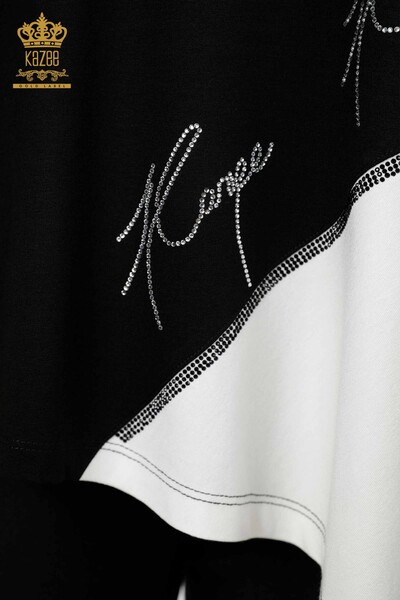 Grossiste Femme Tunique Rayée Bicolore Noir Ecru - 77730 | KAZEE - Thumbnail