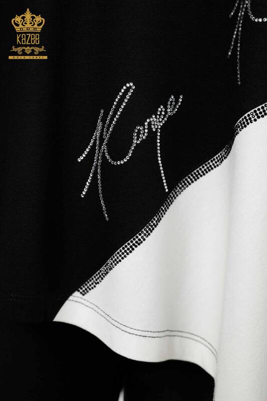 Grossiste Femme Tunique Rayée Bicolore Noir Ecru - 77730 | KAZEE