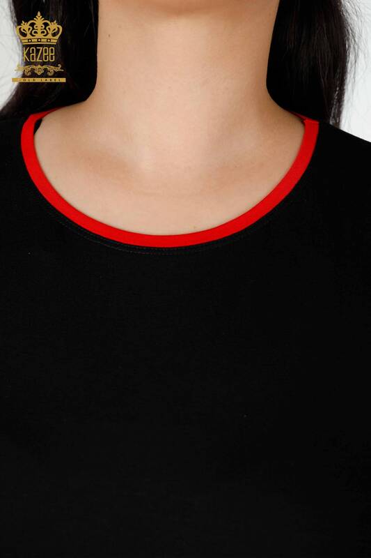 Grossiste Femme Tunique Rayée Bicolore Noir Rouge - 77730 | KAZEE