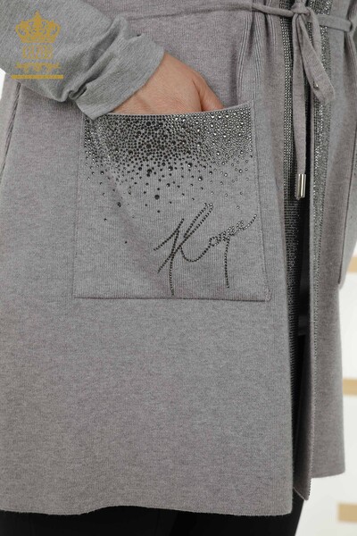 Grossiste Gilet Femme - Poche Détaillée - Gris - 30299 | KAZEE - 3