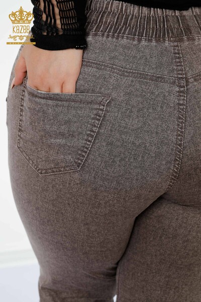 Venta al por mayor Pantalón Mujer Cintura Elástica Marrón Con Bolsillo - 3501 | kazee - Thumbnail