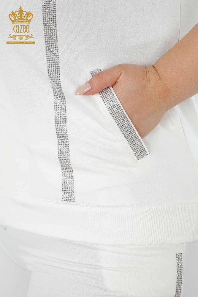 Grossiste Ensemble Survêtement Femme Manches Courtes Ecru - 17392 | KAZEE - 6