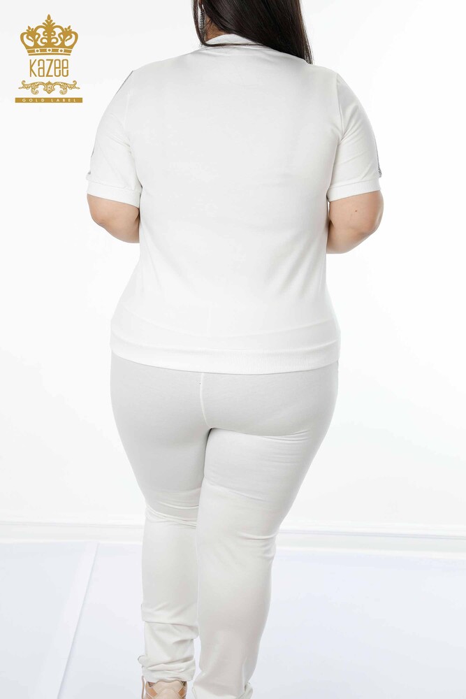 Grossiste Ensemble Survêtement Femme Manches Courtes Ecru - 17392 | KAZEE - 11