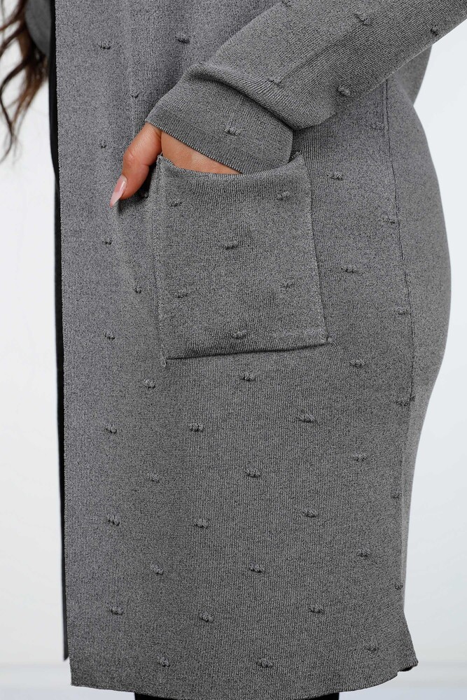 Grossiste Femmes Cardigan Polka Dot Détaillé Long Viscose avec Poche - 15698 | KAZEE - 4