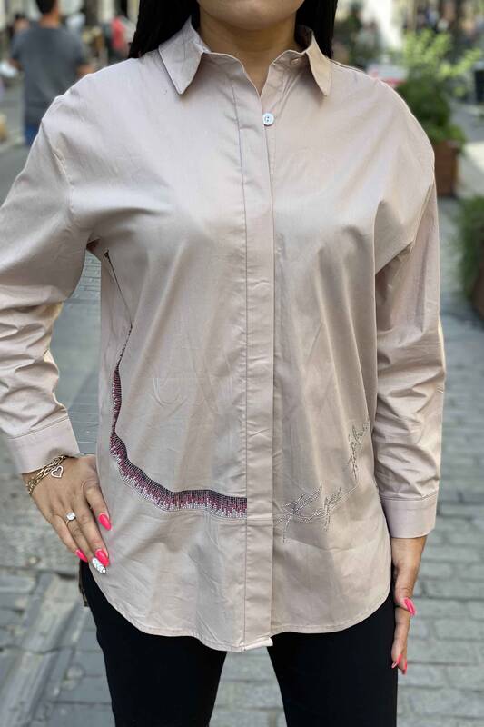 Vente en gros de chemise à motifs brodés de pierres pour femmes - 17225 | KAZEE
