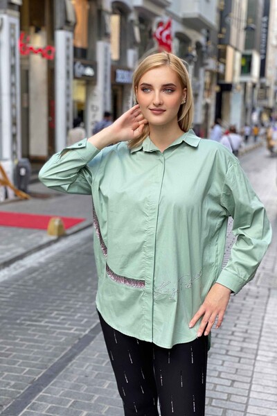 Vente en gros de chemise à motifs brodés de pierres pour femmes - 17225 | KAZEE - Thumbnail