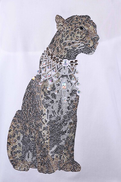 Vente en gros de chemises pour femmes avec broderie de pierre à motif tigre - 20019 | KAZEE - Thumbnail