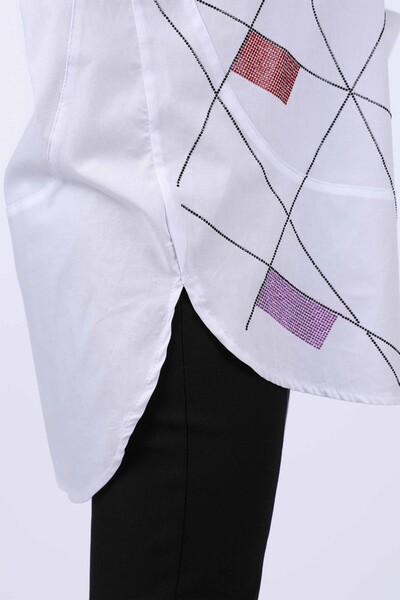 Vente en gros de chemise brodée de pierres colorées à rayures pour femmes - 20065 | KAZEE - Thumbnail