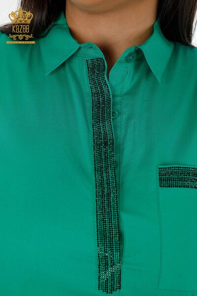 Vente en gros Chemise à motifs brodés de pierres colorées en coton pour femme - 20075 | KAZEE - Thumbnail (2)
